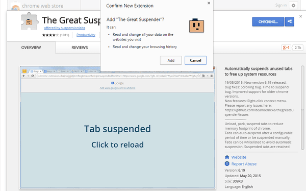 Ελαφρύς Chrome λιγότερη κατανάλωση RAM με το The Great Suspender 03