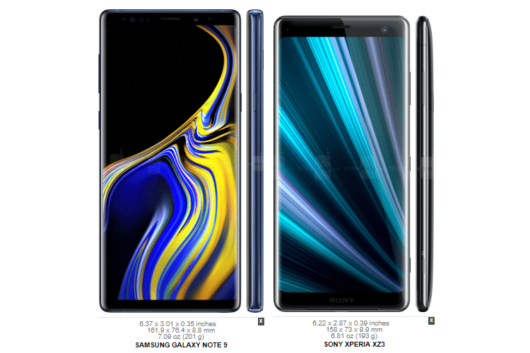 Galaxy Note 9 vs. Sony Xperia XZ3 2α