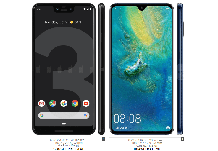 Google Pixel 3 XL vs Huawei Mate 20 1α