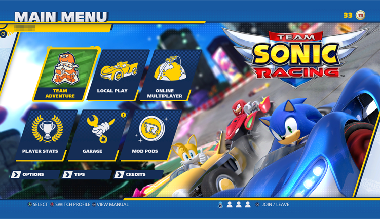 Το μενού του Team Sonic Racing