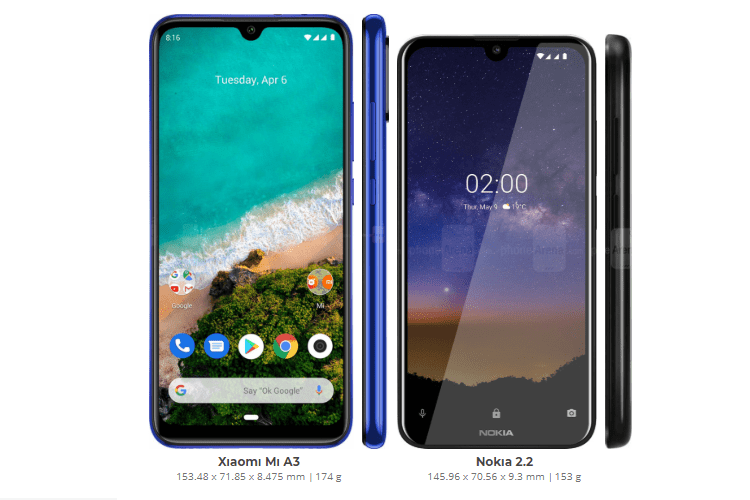 Xiaomi Mi A3 vs Nokia 2.2 2