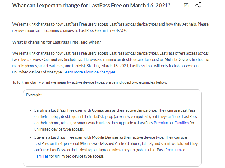 Lastpass αλλαγές