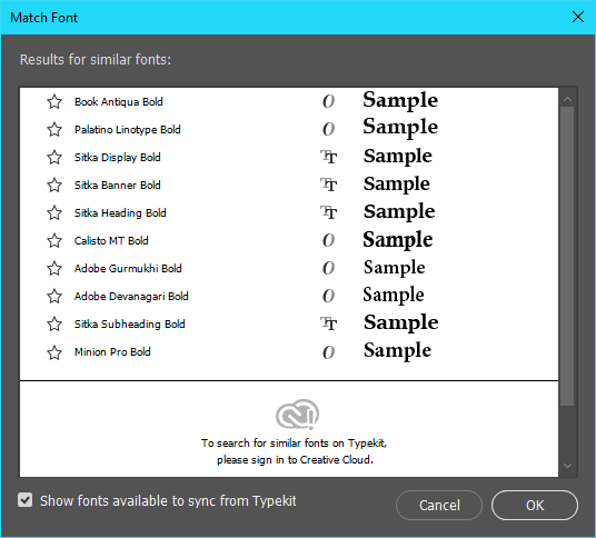 match font photoshop